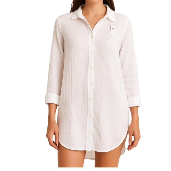 J. Crew Other - J.Crew White Crinkle Button-Down Tunic Shirt – NWT